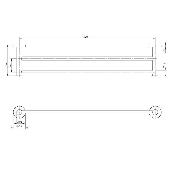 Phoenix Radii Double Towel Rail Round 600 Chrome RA813