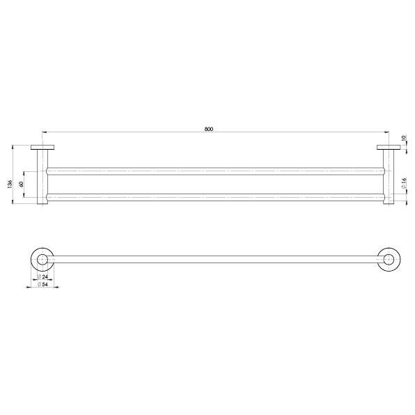 Phoenix Radii Double Towel Rail Round 800 Chrome RA812