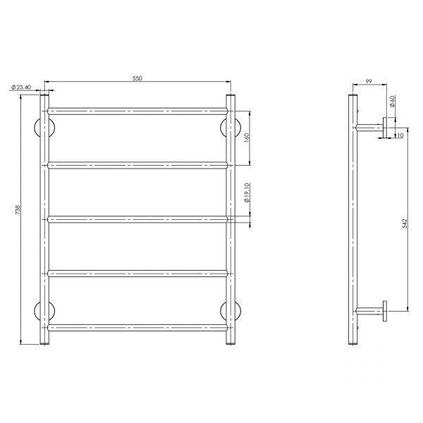 Phoenix Radii Towel Ladder Round 550X740 Chrome RA870