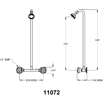 Galvin Engineering Chrome Plated Exposed Shower Assembly Back Entry Adjustable W/ 600X45< Shower 11072