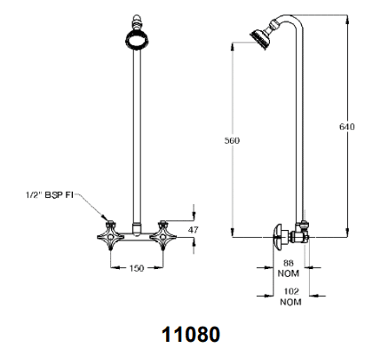 Galvin Engineering Chrome Plated Exposed Shower Assembly Ceiling Entry Fixed W/ 600X45< Shower 11080