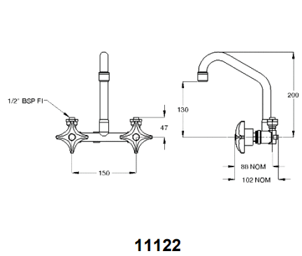 Galvin Engineering Chrome Plated Exposed Sink Assembly Ceiling Fixed W/ 150 Aer Spout 11122