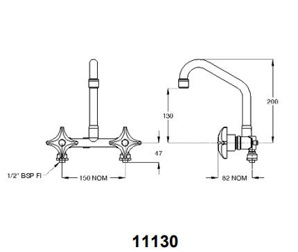 Galvin Engineering Chrome Plated Exposed Sink Assembly Se Fixed W/ 150 Aer Spout 11130