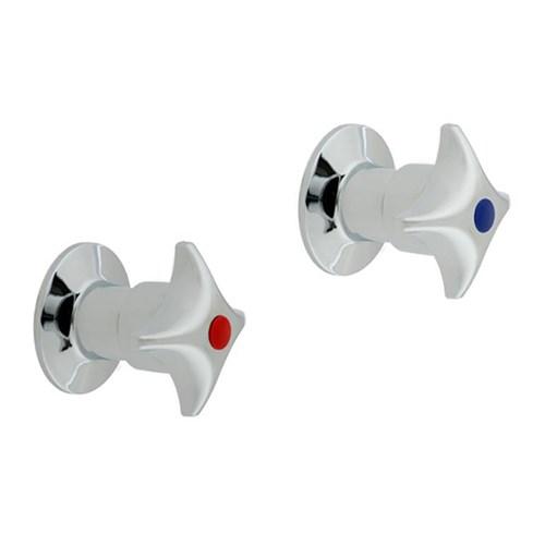 Galvin Engineering Pair 1/2 Turn Safetap Wall Top Assembly With Handles & Buttons Chrome 32638 OBS