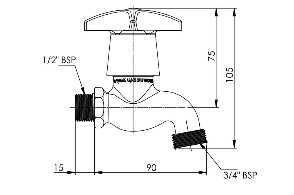 Enware CS Hose Cock Jumper Valve 15mm Fi Cold CS305