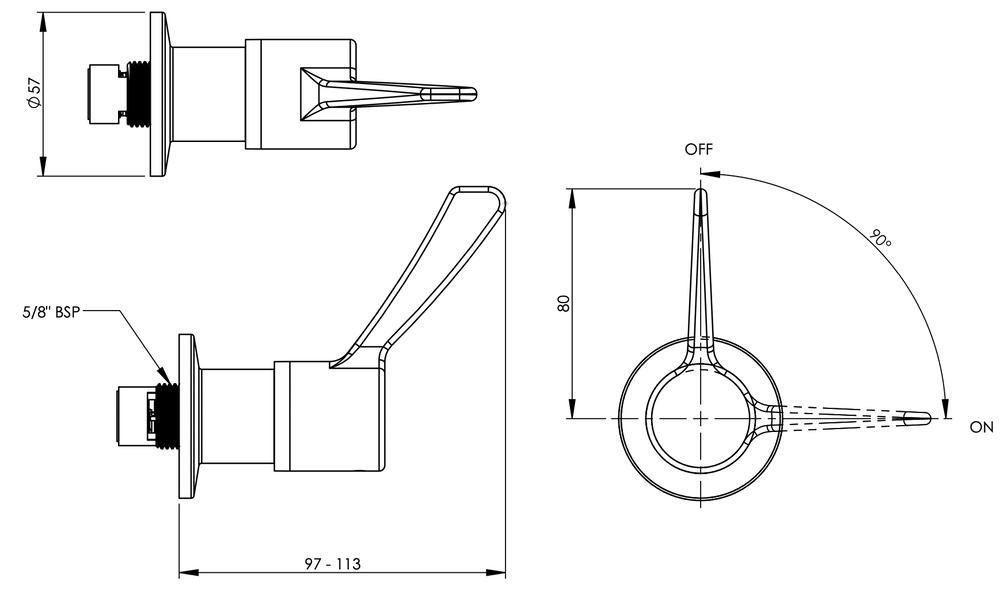 Enware Leva 80 Recess Adaptor 1/4 Turn Anticlockwise LEV80308LTC