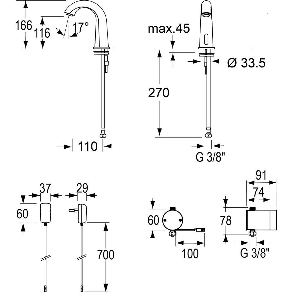 GE Conti Electronic Flamingo IR Hob Basin Tap Without Temp Mixer - Battery Powered Chrome TZ-FL20SB