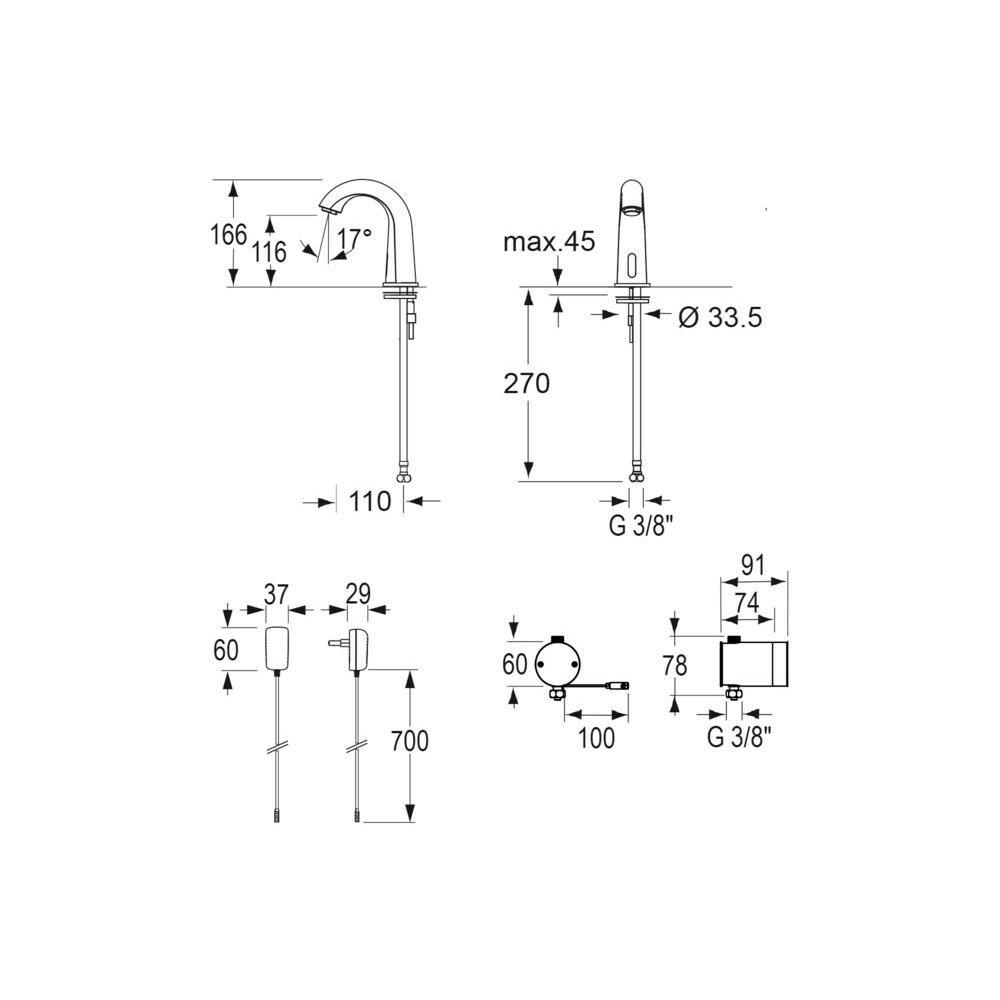 GE Conti Electronic Flamingo IR Hob Basin Tap Without Temp Mixer - Mains Power Chrome TZ-Fl20SM