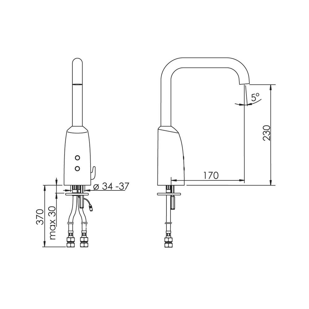 Enware-Oras Electra Gooseneck Sensor Tap With Temperature Adjuster 170mm - Mains Powered Chrome ENM6323