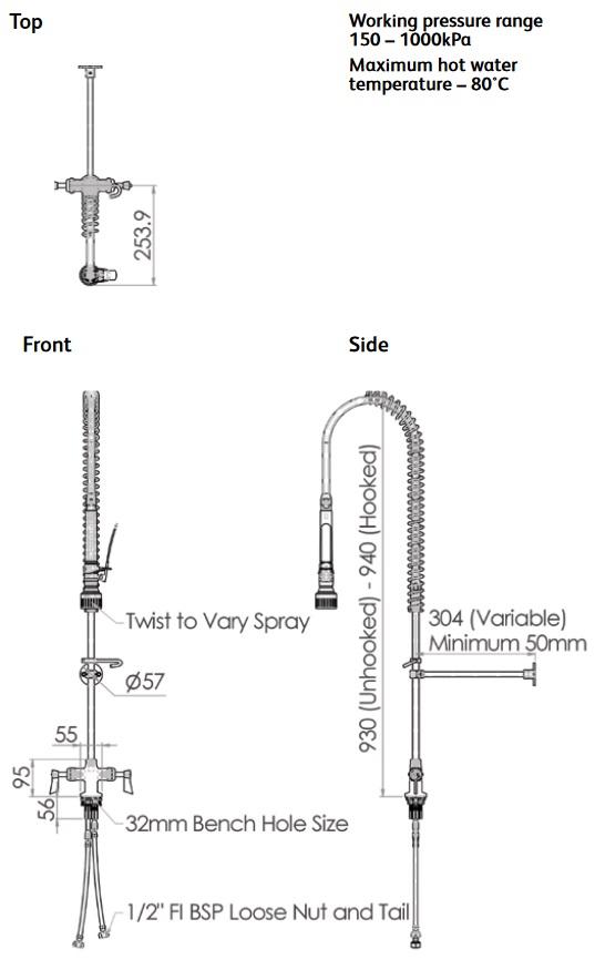 Pre Rinse Unit 15FI Hob Standard