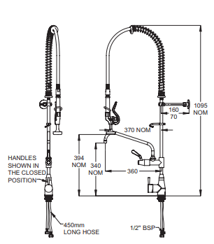 GE Ezy-Wash Type-150 Hob Mounted Flex Tail Single Lever Mixer Pre-Rinse Unit With Pot Filler Chrome TF150HMP