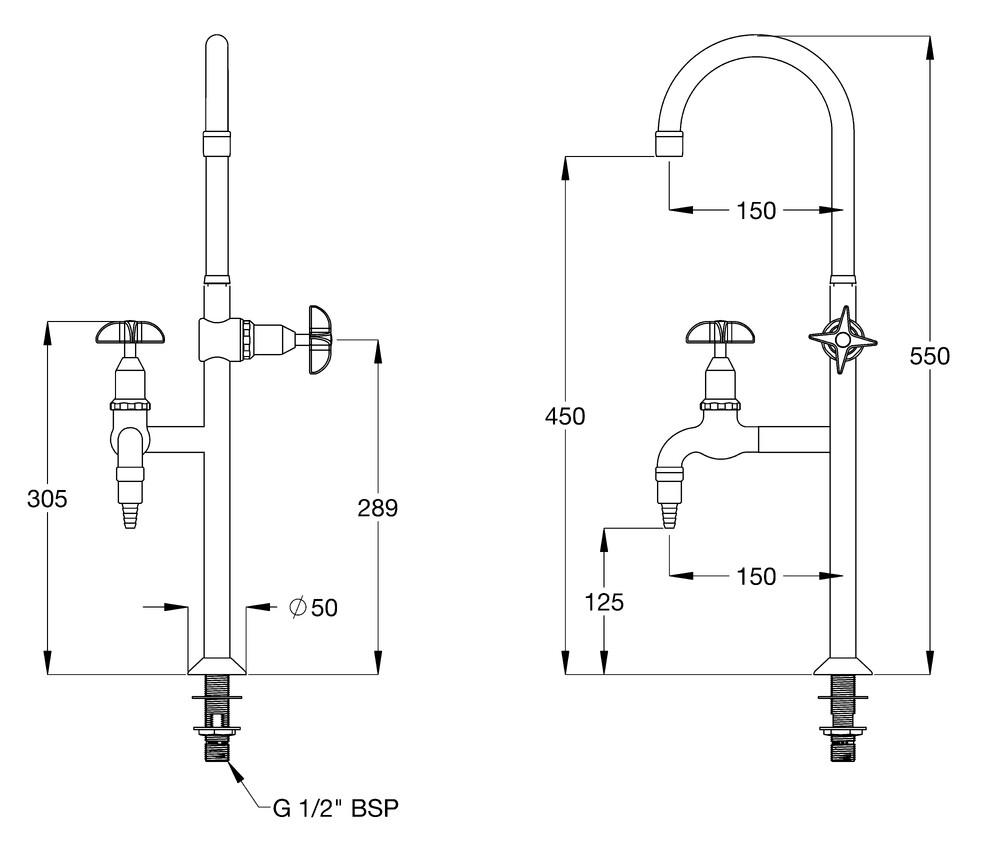 Galvin Engineering Type 8 Lab Set 2-Way #1 Aerator & MDCV Swivel Chrome Plated TL08SJ1-16C