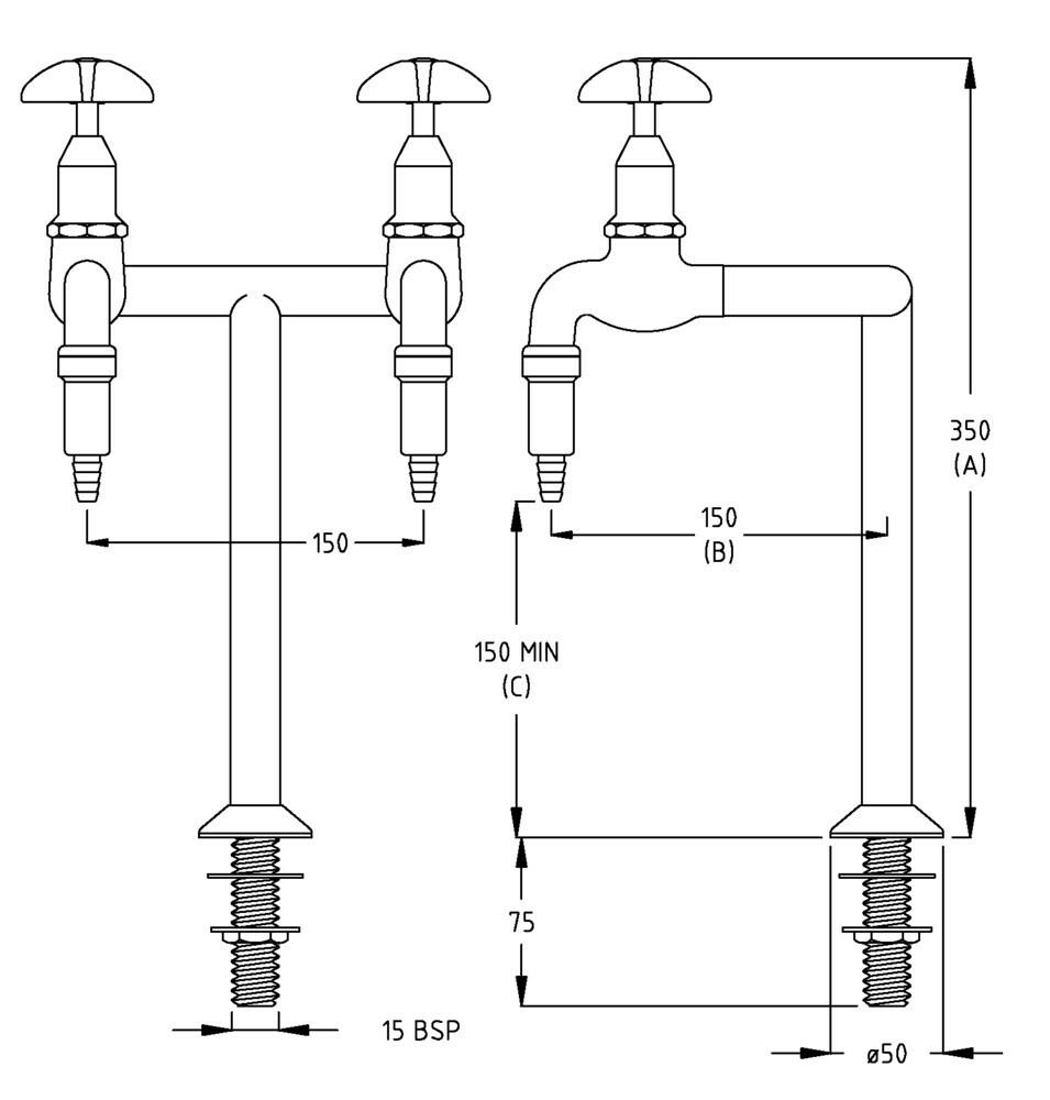 GalvinLab Type-6 Fixed Two Way Lab Set With No.16XT Tube Nozzles Chrome TL06FJ16C