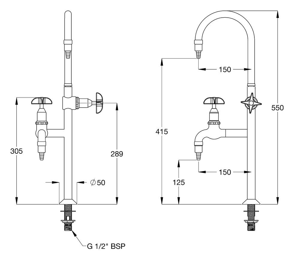 GalvinLab Type-8 Swivel Two Way Lab Set With No.16XT Tube Nozzles Chrome TL08SJ16C