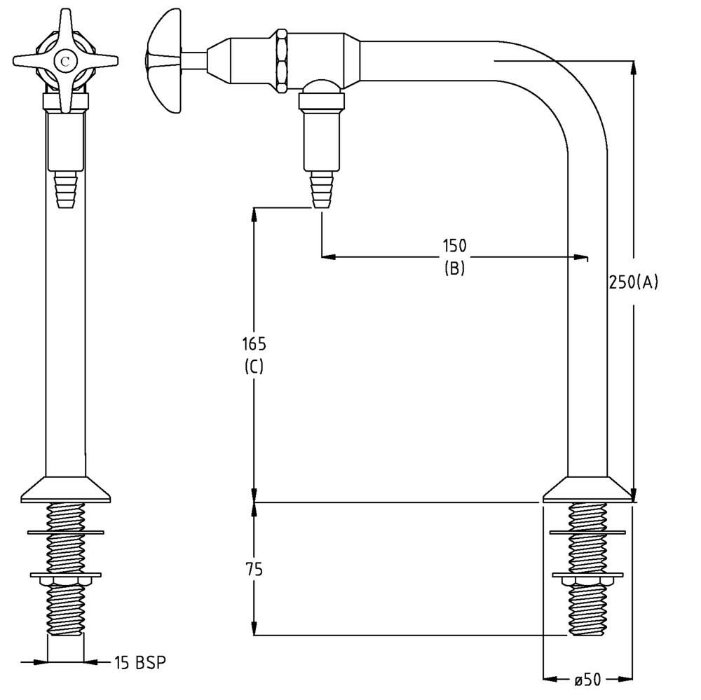 GalvinLab Type-17 Fixed One Way Right Angle Lab Set With No.16XT Tube Nozzle Chrome TL17FJ16C