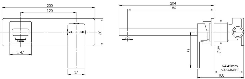 Phoenix Radii Wall Bath Mixer Set 180 RA783