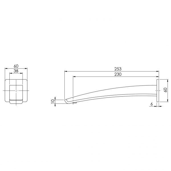 Phoenix Rush Fixed Wall Mounted Basin Outlet 230mm Chrome RU775 CHR