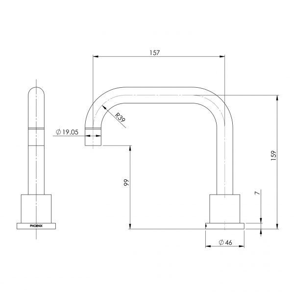 Phoenix Radii Squareline Swivel Hob Mounted Basin Outlet 160mm Chrome RA070 CHR