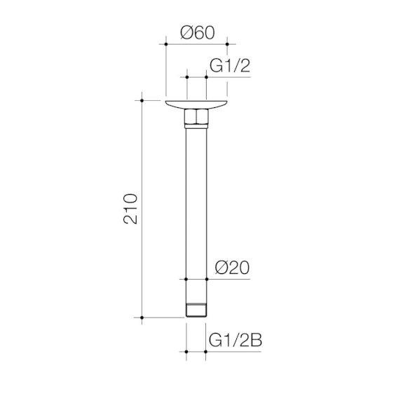 Caroma Liano Nexus Vertical Shower Arm 210mm Chrome 2465.04