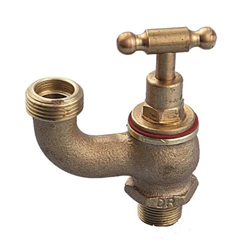 Brass T-Head Hose Tap Inverted Outlet With Bottom Entry 20mm x MI BSP