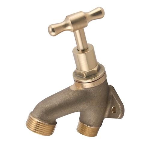 Brass T-Head Backplated Hose Tap 15mm x MI BSP & CU