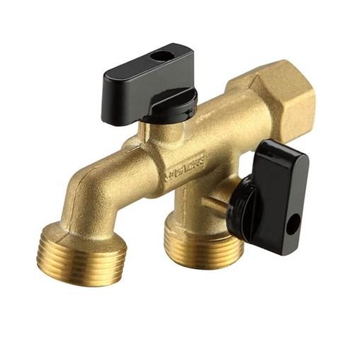 Brass Dual Outlet Quarter Turn Hose Tap 15mm x FI BSP