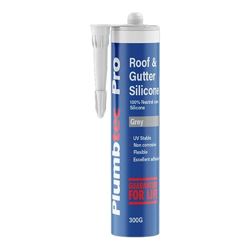 Plumbtec Pro Roof & Gutter Silicone Sealant Cartridge Grey 300g