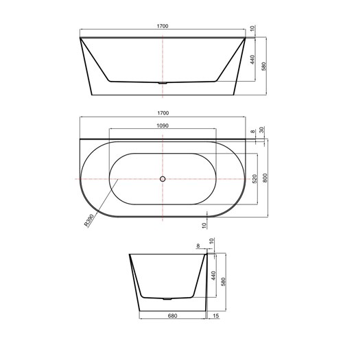 Harmony Back To Wall Freestanding Bath White No Overflow 1700 x 800 x 580 BT9163