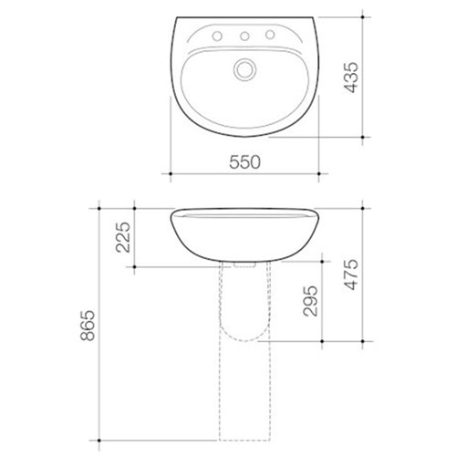 Caroma Caravelle Wall Basin 550mm One Taphole White 639050W