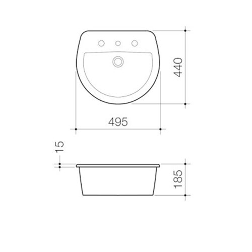 Caroma Cosmo Inset Basin Three Taphole With Overflow White 893335W