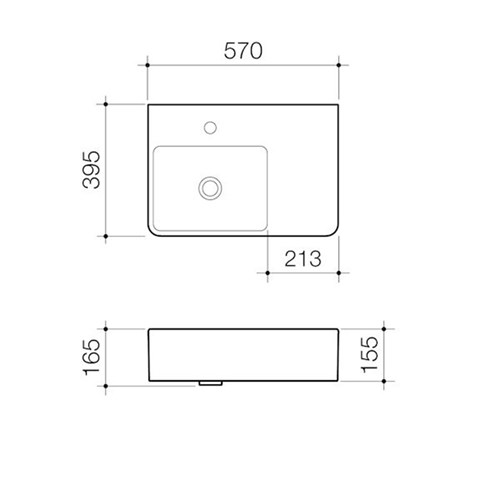 Caroma Cube Extension Wall Basin Left Hand Shelf One Taphole With Overflow White 864215W