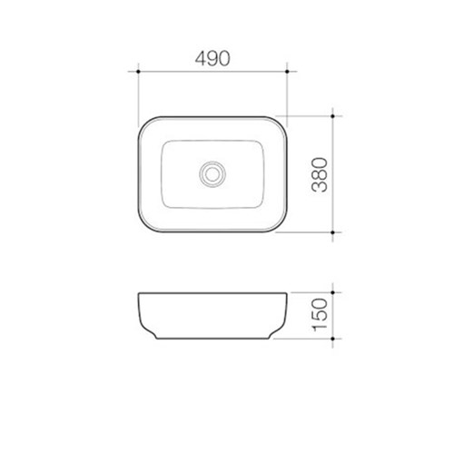 Caroma Tribute Above Counter Basin Rectangle 490mm White 874500W