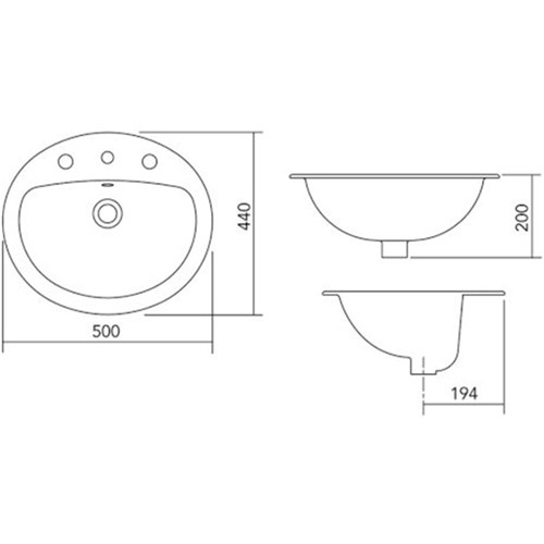 Stylus Venecia Inset Basin One Taphole With Overflow White W40001CW