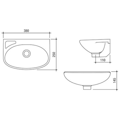 Stylus Symphony Mini Wall Basin One Taphole With Overflow White CM3306W