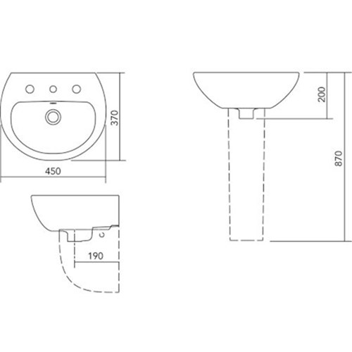 Stylus Venecia Wall Basin One Taphole 450mm With Overflow White W40201CW