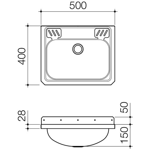 Clark Fascia Hand Basin Only No Taphole 500mm x 400mm Stainless Steel Y4101