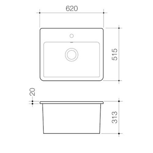 Caroma Cubus Laundry Inset Basin One Taphole With Overflow White 897315W