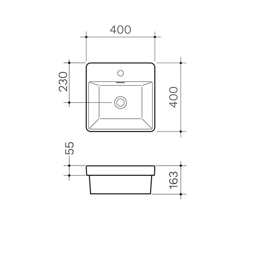 Clark Square Inset Basin One Taphole 400mm With Overflow White CL40013.W1