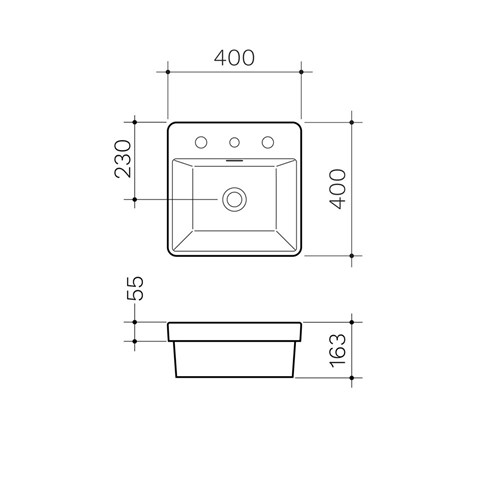 Clark Square Inset Basin Three Taphole 400mm With Overflow White CL40013.W3