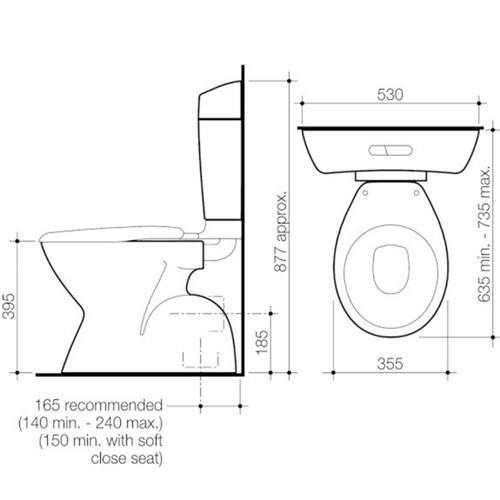 Caroma Urbane Wall Face Back Entry Box Rim Toilet Suite With Soft Close Seat 743500W OBS