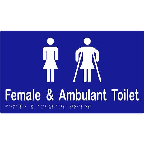 Female And Ambulant Toilet Sign Braille 300mm x 150mm Stainless Steel MLS16266A_SS