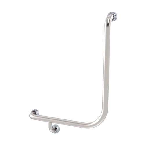 Stainless Steel Healthcare Left Hand Grab Rail 90 Degree 600mm x 600mm Satin OBS