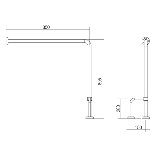 Stainless Steel Healthcare Free Standing Grab Rail 750mm X 800mm