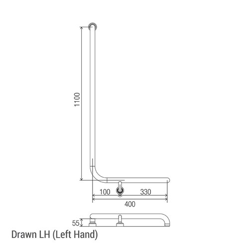 Stainless Steel Healthcare Shower Grab Rail Left Hand 90 Degree 400mm x 1100mm HS 041