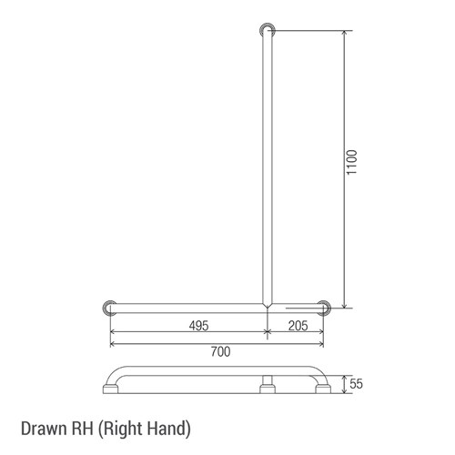 Stainless Steel Healthcare 'L' Grab Rail Satin Right Hand