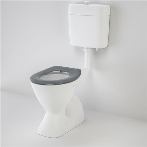 Caroma Cosmo Care Connector S Trap Toilet Suite With Caravelle Care Single Flap Seat Grey 982920AG