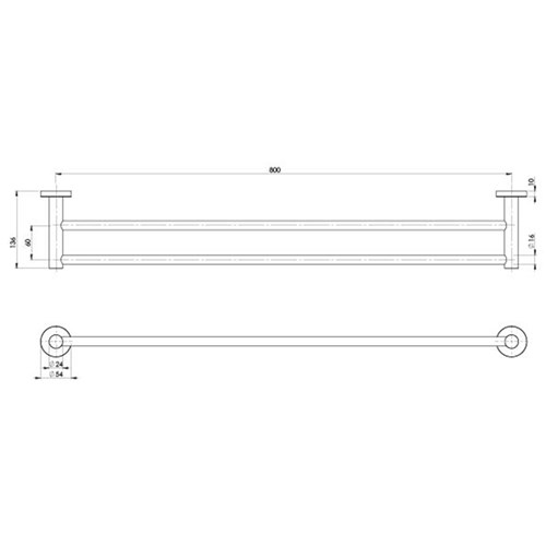 Phoenix Radii Double Towel Rail Round 800 Matte Black RA812