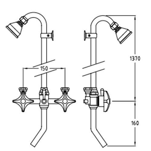 Galvin Engineering Chrome Plated Exposed Bath/Shower Assembly Ceiling Entry Fixed W/ 1350X45< Shower 11023