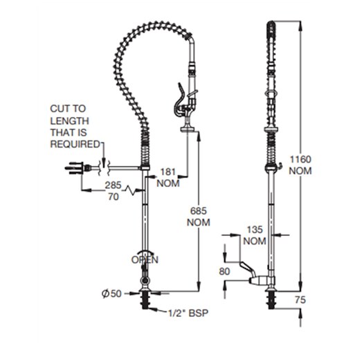 Galvin Engineering Pre Rinse Unit 15MI Hob Standard TF81HJS OBS