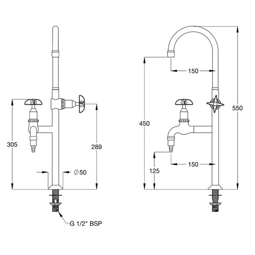 Galvin Engineering Type 8 Lab Set 2-Way #1 Aerator & MDCV Swivel Chrome Plated TL08SJ1-16C